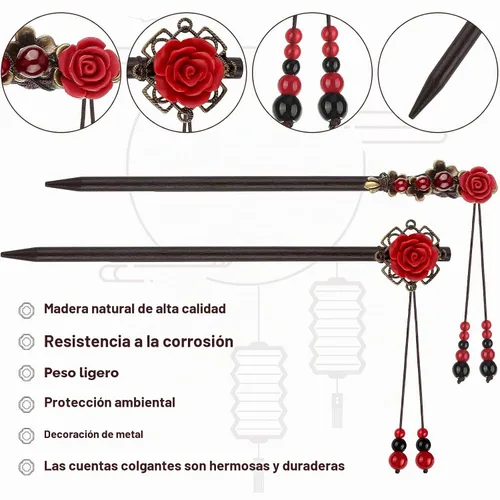 Vista 3 de WILLBOND 2 Piezas Palillos Chinos de Madera para el Cabello Horquillas de Madera Retro Palillos Clásicos Japoneses para el Cabello Accesorios