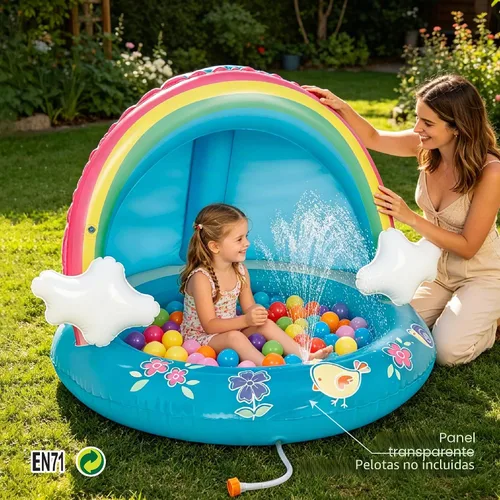 Vista 2 de Hiwena - Piscina para bebés con chorro y toldo de arco iris, 40 pulgadas, para niños de 1 a 3 años