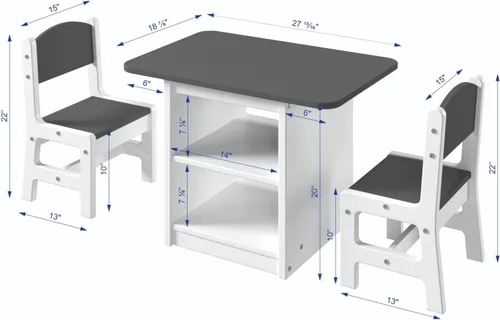 Vista 2 de Donco Kids Art & Play - Juego de mesa de pizarra blanca y negra con dos sillas