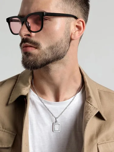 Vista 3 de U7 Collar con monograma A-Z 26 letras colgantes chapado en oro de 18 quilates, chapado en platino, collares cuadrados con inicial mayúscula