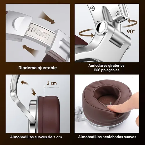 Vista 4 de OneOdio Pro-30 - Auriculares de diadema con cable de sonido estéreo premium con controlador de 50 mm, auriculares plegables y cómodos con orejeras