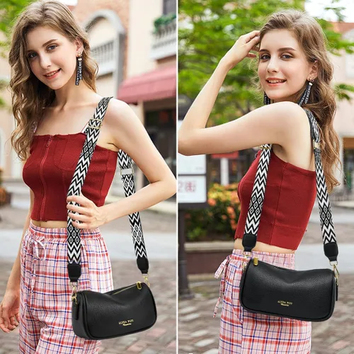 Vista 2 de Bolso cruzado pequeño para mujer, con correa ancha, diseño moderno, bolso cruzado y bolso con cremallera superior