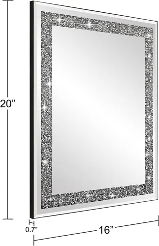 Vista 5 de Ruomeng Espejo de pared rectangular, 16 x 20 pulgadas, diamante de cristal aplastado, baño, entrada y dormitorio
