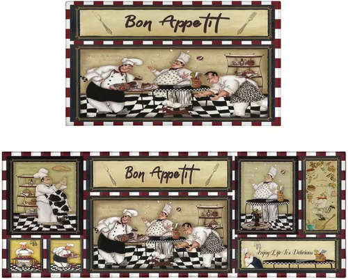 Vista 12 de Juego de 2 tapetes de cocina estilo bohemio para cocina, diseño azteca occidental, color negro, antideslizantes, lavables, para el suelo, 2 piezas