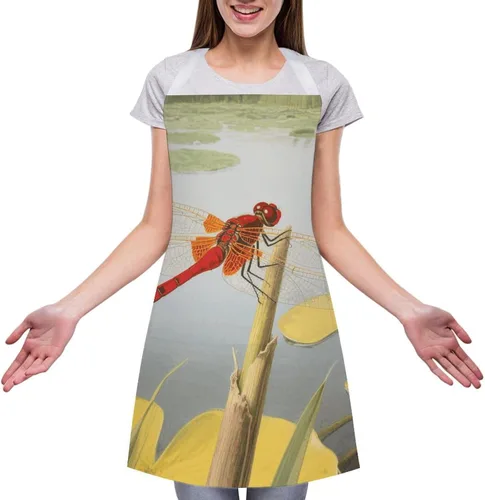 Vista 3 de MUSM Apron for Adults - 27.6 X 31.5 Inch, Heavy-Duty Polyester Aprons with Two Large Pockets, Waterproof Dragonflies Kitchen Apron for Cooking