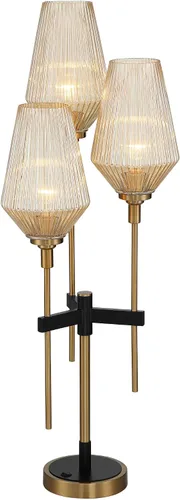 Vista 7 de Possini Euro Design Axiom - Moderna lámpara de mesa para consola de 39 pulgadas de alto, latón dorado y negro, pantalla de vidrio acanalado champán