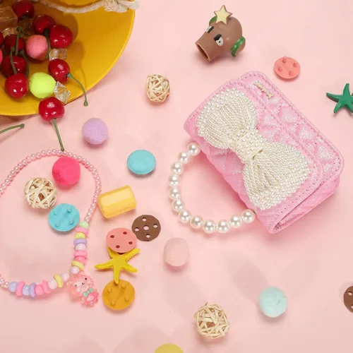 Vista 5 de Regalos para niñas pequeñas, lindo bolso para niños y bebés, con lazo brillante, bolsos pequeños cruzados, bolsas de hombro, juguetes y regalos