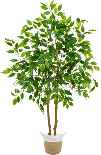 Vista 2 de Warmplants Árbol de ficus artificial, árbol de ficus falso de 4 pies de alto con canasta, planta sintética para interiores y exteriores, hogar, sala