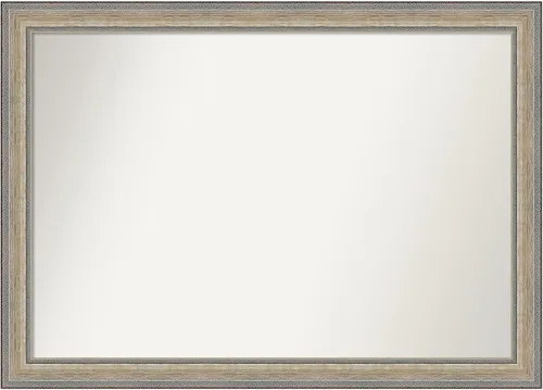 Vista 53 de Amanti Art Espejo de baño plateado para sobre el fregadero, 28 x 37 pulgadas, elegante espejo rectangular de peltre cepillado, marco de madera