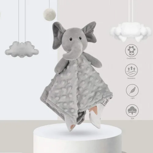 Vista 8 de BORITAR Manta de seguridad para bebé de elefante, suave manta de punto minky con bonito patrón de animales, manta de peluche para recién nacido