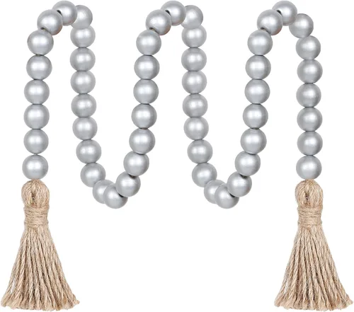 Vista 11 de Meplait - Guirnalda de cuentas de madera de 39 pulgadas estilo granja con borlas, cuentas versátiles de oración estilo boho chic para colgar