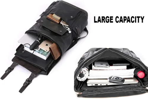 Vista 5 de HuaChen Mochila para portátil de cuero PU,Mochila de viaje vintage para la universidad,Mochilas casuales grandes para hombres - YZ11_Negro