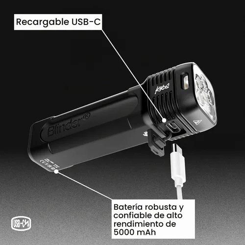 Vista 4 de Knog Blinder 1300 - Luz delantera recargable USB C de 1300 lúmenes
