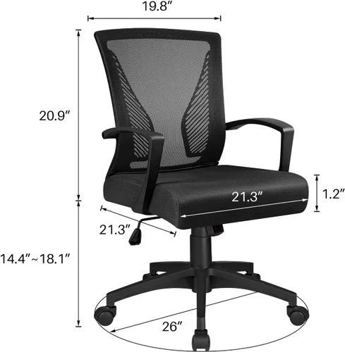 Vista 3 de Tuoze Silla ergonómica de malla con respaldo medio para oficina, silla giratoria de escritorio, soporte lumbar, silla de computadora