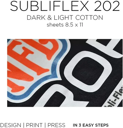 Vista 3 de Subli Flex 202 - Papel de sublimación para algodón oscuro y claro, 5 hojas de 8.5 x 11 pulgadas