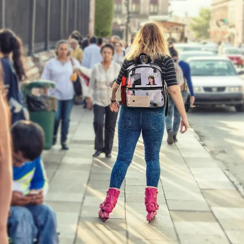 Vista 5 de Mochila transparente para eventos en estadios, 12 x 12 x 6 pulgadas, pequeña bolsa de plástico transparente con correas reforzadas para conciertos