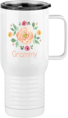 Vista 24 de Just So Posh Abuela Flowers Tumbler, Vaso de Café de Viaje con Asa y Tapa Deslizante, Blanco 20 oz Polar Camel, Acero Inoxidable, Aislado al Vacío