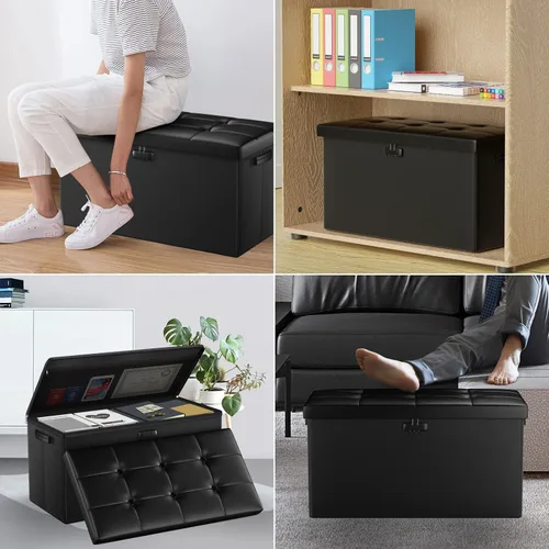 Vista 8 de ENGPOW Banco otomano de almacenamiento de 30 pulgadas, banco de almacenamiento plegable ignífugo+caja de almacenamiento de fotos con 16 interiores