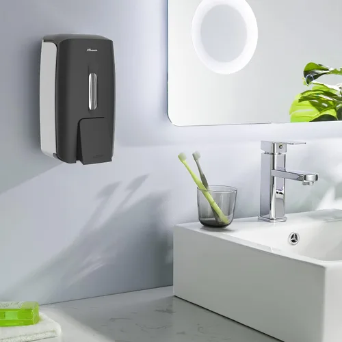 Vista 9 de Dispensador de jabón adhesivo para montaje en pared, dispensador de jabón comercial, 800ml, sin taladro, dispensador de desinfectante de manos
