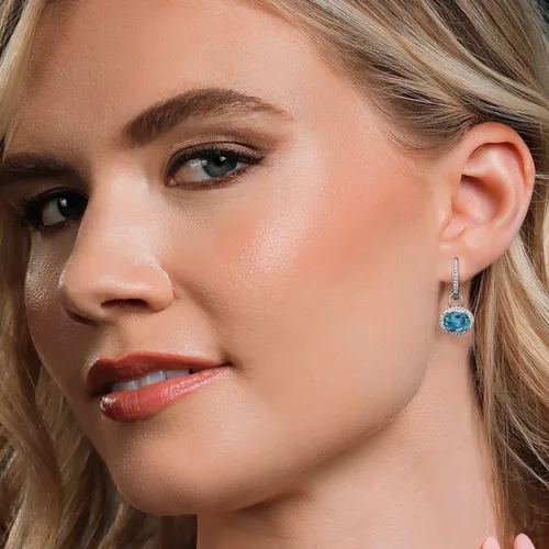 Vista 4 de Gem Stone King Aretes colgantes ovalados de plata de ley 925 de 0.354 x 0.276 in con piedra natal Aretes colgantes ovalados para mujer
