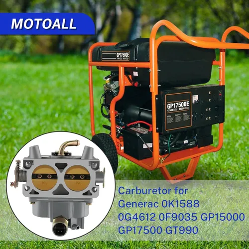 Vista 2 de Carburador MOTOALL para Generac 0K1588 Reemplaza 0G4612 0F9035 GP15000 GP17500 GT990 Carb