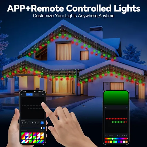 Vista 2 de Luces inteligentes de carámbano de copo de nieve de Navidad, 16.4 pies, 192 LED, 16 gotas, control remoto con aplicación enchufable en 16 millones