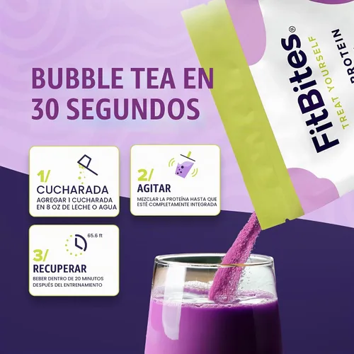 Vista 3 de Boba Tea Proteína 100% Proteína de Suero Aislado en Polvo (Taro), Reemplazo Natural de Energía del Café, Sin Azúcar, Sin Gluten, Sin Lactosa, Sin