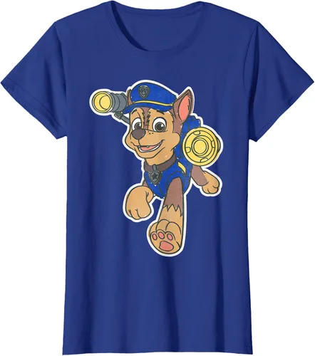 Vista 91 de Paw Patrol Chase Character Patch - Camiseta negra de manga corta con cuello redondo y ajuste clásico, talla S Negro