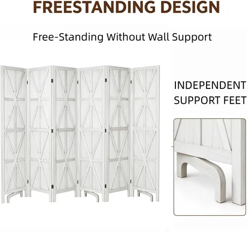 Vista 5 de 6 Panel Wooden Room Divider,67" Tall Folding Privacy Screen,Whitewashed Whitewashed 6 Panel