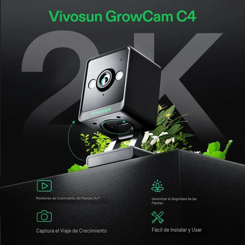 Vista 3 de VIVOSUN GrowCam C4, cámara inteligente WiFi 2K QHD para carpa de cultivo y caja de cultivo inteligente VGrow, compatible con WiFi de 2.4GHz