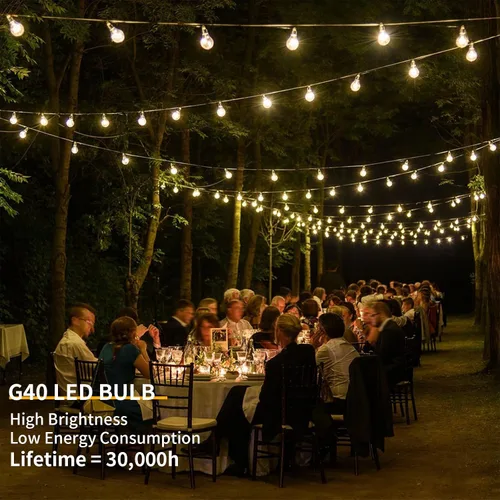 Vista 8 de Cadena de luces LED para exteriores de 40 pies, impermeables, luces LED G40 de globo para exteriores para patio con 27 bombillas Edison vintage a