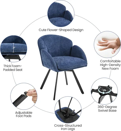 Vista 5 de Yaheetech Silla Giratoria de Acento, Sillón de Chenilla con Flores, Silla de Tocador Silla Auxiliar con Base Giratoria de 360 Grados y Cojín