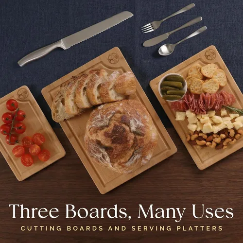 Vista 15 de Deer & Oak Juego de tablas de cortar de bambú de 3 piezas, tablas de cortar de madera previamente engrasadas para cocinas de 13.0 x 9.4 in, 11.0 x