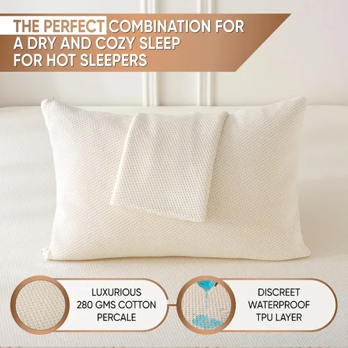 Vista 3 de Paquete de 2 protectores de almohada orgánicos refrescantes de lujo, tamaño King, percal de algodón orgánico, fundas impermeables y transpirables