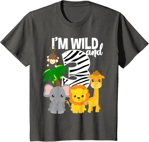 Vista 37 de Camiseta de cumpleaños con temática de zoológico de I'm Wild and 3, Negro, S