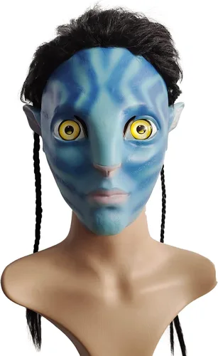 Vista 3 de Jack Sally - Máscara suave de látex azul 2022 para cosplay, reality show de Halloween accesorio de disfraz