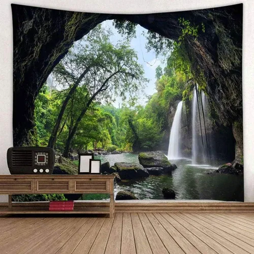 Vista 14 de Llamazing - Tapiz de paisaje forestal para decoración del hogar - Tapiz mágico para sala de estar y dormitorio