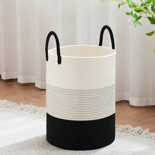 Vista 10 de VIPOSCO Cesta de lavandería tejida pequeña de 30L, color marrón y blanco