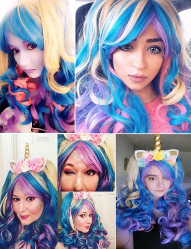Vista 2 de ColorGround - Peluca larga rizada para cosplay con 2 coletas, talla única