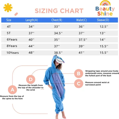 Vista 6 de Beauty Shine Kids Onesie Unisex Child Animal Costume Sleepwear Jumpsuit Christmas Halloween Cosplay Pajamas
