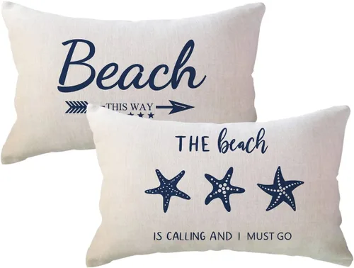 Vista 7 de ULOVE LOVE YOURSELF Juego de 2 fundas de almohada decorativas de playa negra con cita / estrellas de mar y estrellas de mar, fundas de almohada Negro