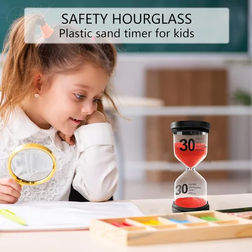 Vista 3 de Temporizador de arena de 1 minuto, reloj de arena de plástico para niños, temporizador de reloj de arena acrílico, reloj de arena pequeño de 1 Rojo
