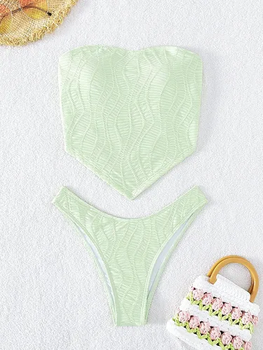 Vista 3 de MakeMeChic Traje de baño tankini bandeau de 2 piezas con cordones y dobladillo de corte alto para mujer