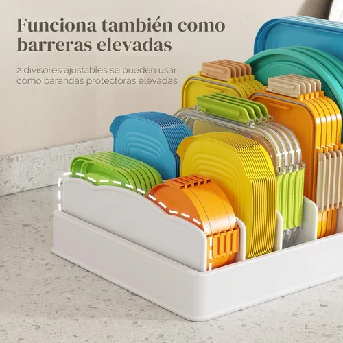 Vista 5 de Lifewit Organizador de armario de cocina para tapa de contenedor de alimentos, soporte de tapas expandibles con 8 divisores ajustables y 9 secciones