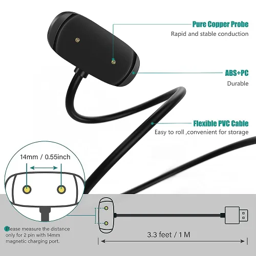 Vista 4 de Cargador de cable USB para Amazfit BIP 3, GTS 2, GTS 2 Mini, GTS 2e, GTR 2, GTR 2e – Paquete de 2 cables de carga de 3.3 pies para T-Rex Pro, BIP U