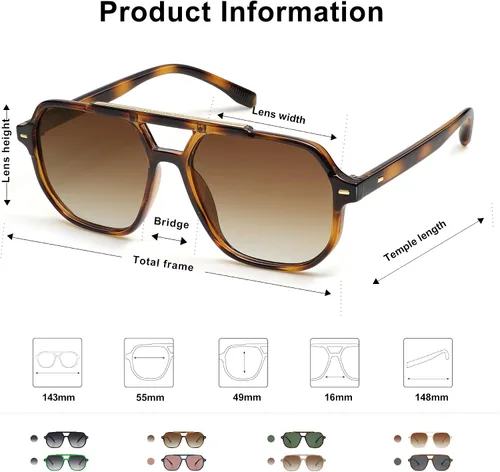 Vista 5 de SOJOS Gafas de sol polarizadas estilo aviador retro de moda para hombres y mujeres, estilo vintage de los años 70, marco cuadrado elegante SJ2283