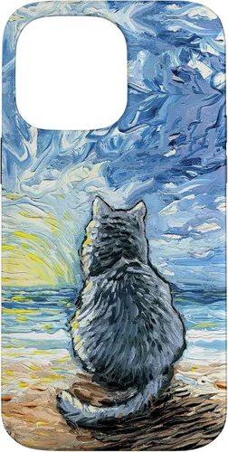 Vista 21 de Nebelung Gray Cat Starry Night Persian Russian Blue Art Case for iPhone 17