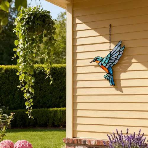 Vista 6 de Atrapasoles de colibrí de vidrieras, adorno único hecho a mano para colgar en la ventana, perfecto para inauguración de la casa, cumpleaños, Navidad