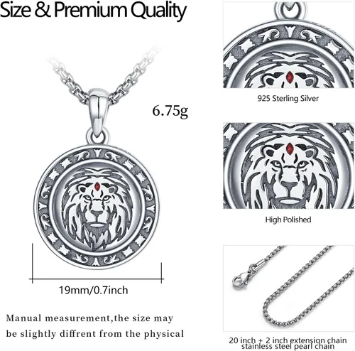 Vista 5 de Animal Necklace 925 Sterling Silver LionSnakeWolfFoxRaven Necklace Viking Protection Witchy Necklace Viking Animal Jewelry for Men Boys Christmas
