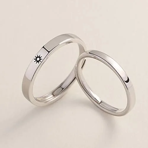 Vista 5 de Juego de 2 anillos a juego para parejas, anillos de promesa de sol y luna, anillos ajustables a juego para parejas, anillos de promesa, anillos